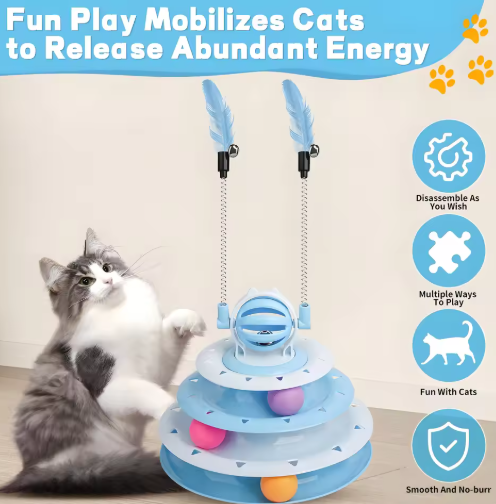 4-Tier Cat Track Toy – LED Ball Spinner with Teaser Wand for Indoor Play & Boredom Relief