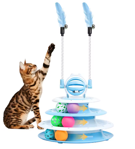 4-Tier Cat Track Toy – LED Ball Spinner with Teaser Wand for Indoor Play & Boredom Relief
