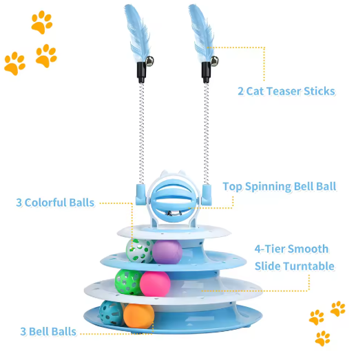 4-Tier Cat Track Toy – LED Ball Spinner with Teaser Wand for Indoor Play & Boredom Relief