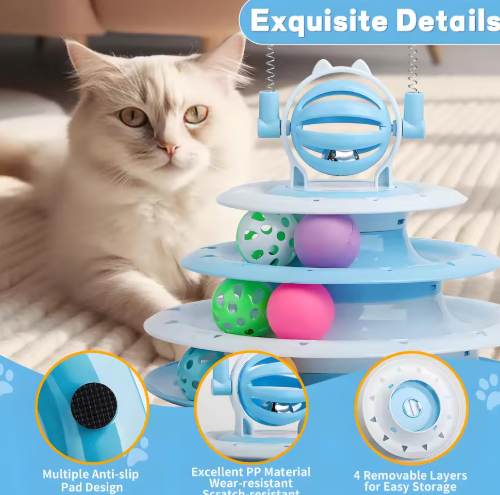 4-Tier Cat Track Toy – LED Ball Spinner with Teaser Wand for Indoor Play & Boredom Relief
