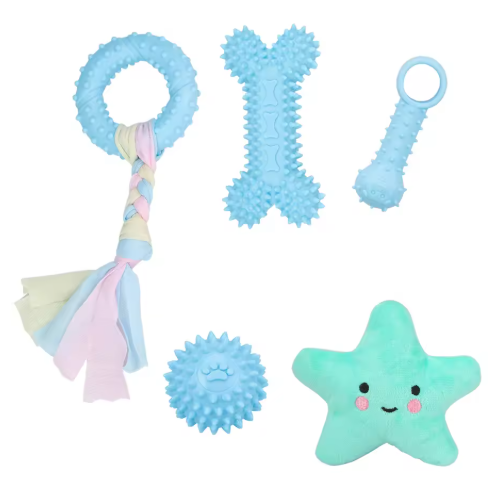 5-Pack Plush Dog Toys – Soft Chew & Teething Set