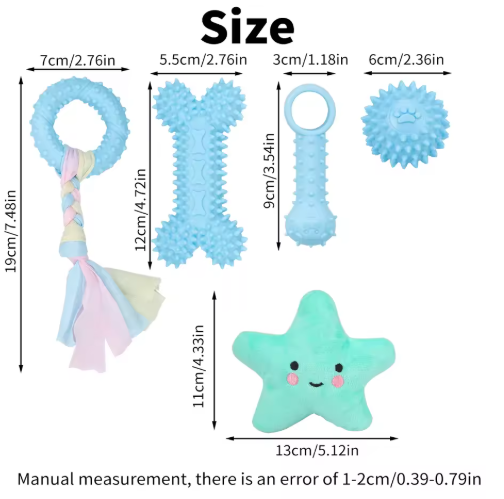 5-Pack Plush Dog Toys – Soft Chew & Teething Set