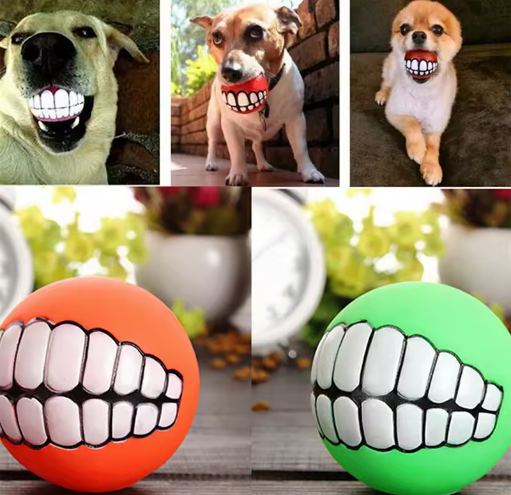 Funny Teeth Dog Ball – Squeaky Silicone Chew Toy