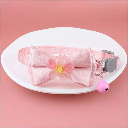 Pink Lace Bow Pet Collar with Bell