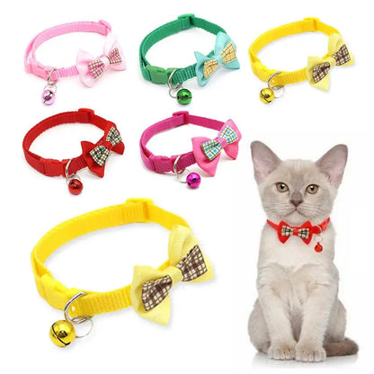 Adjustable Cute Bow Cat Collars with Bells