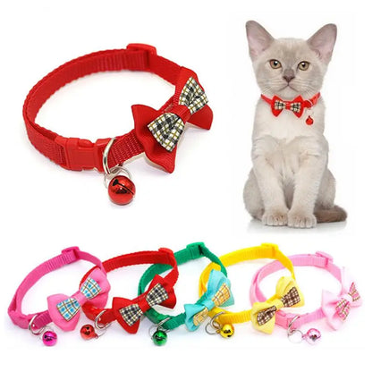 Adjustable Cute Bow Cat Collars with Bells