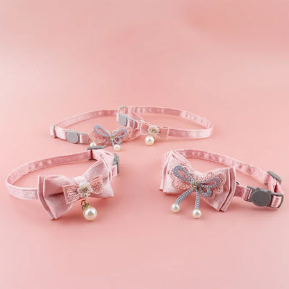Pink Lace Bow Pet Collar with Bell