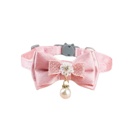 Pink Lace Bow Pet Collar with Bell