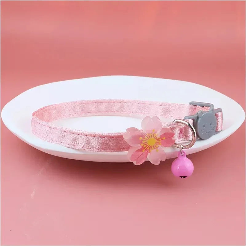 Pink Lace Bow Pet Collar with Bell