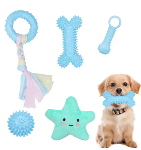 5-Pack Plush Dog Toys – Soft Chew & Teething Set