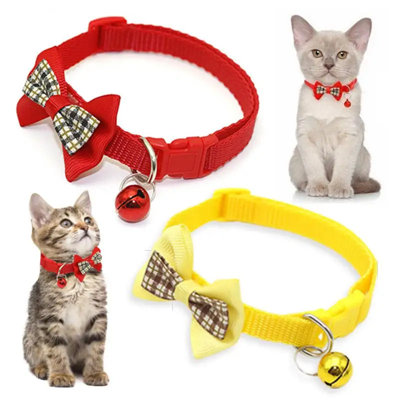 Adjustable Cute Bow Cat Collars with Bells